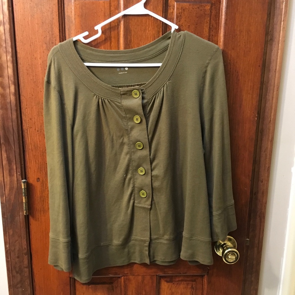 Green button down sweater 3/4 length